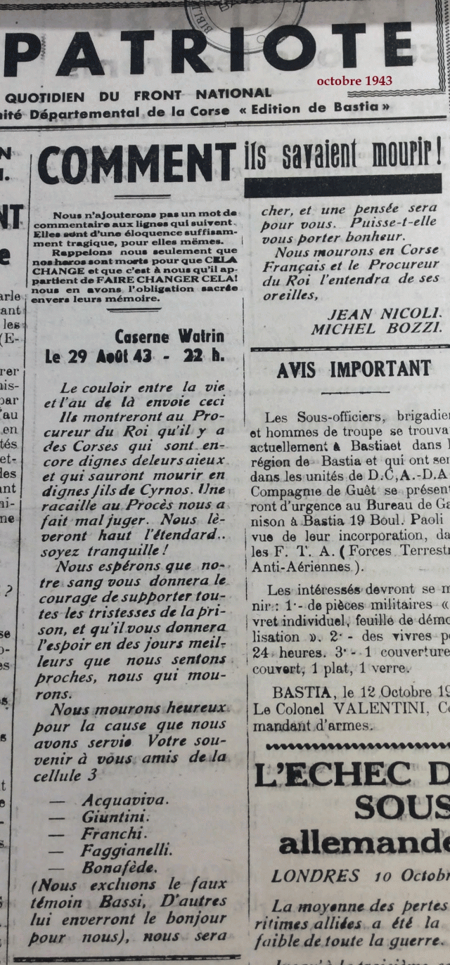 Le Patriote. octobre 1943